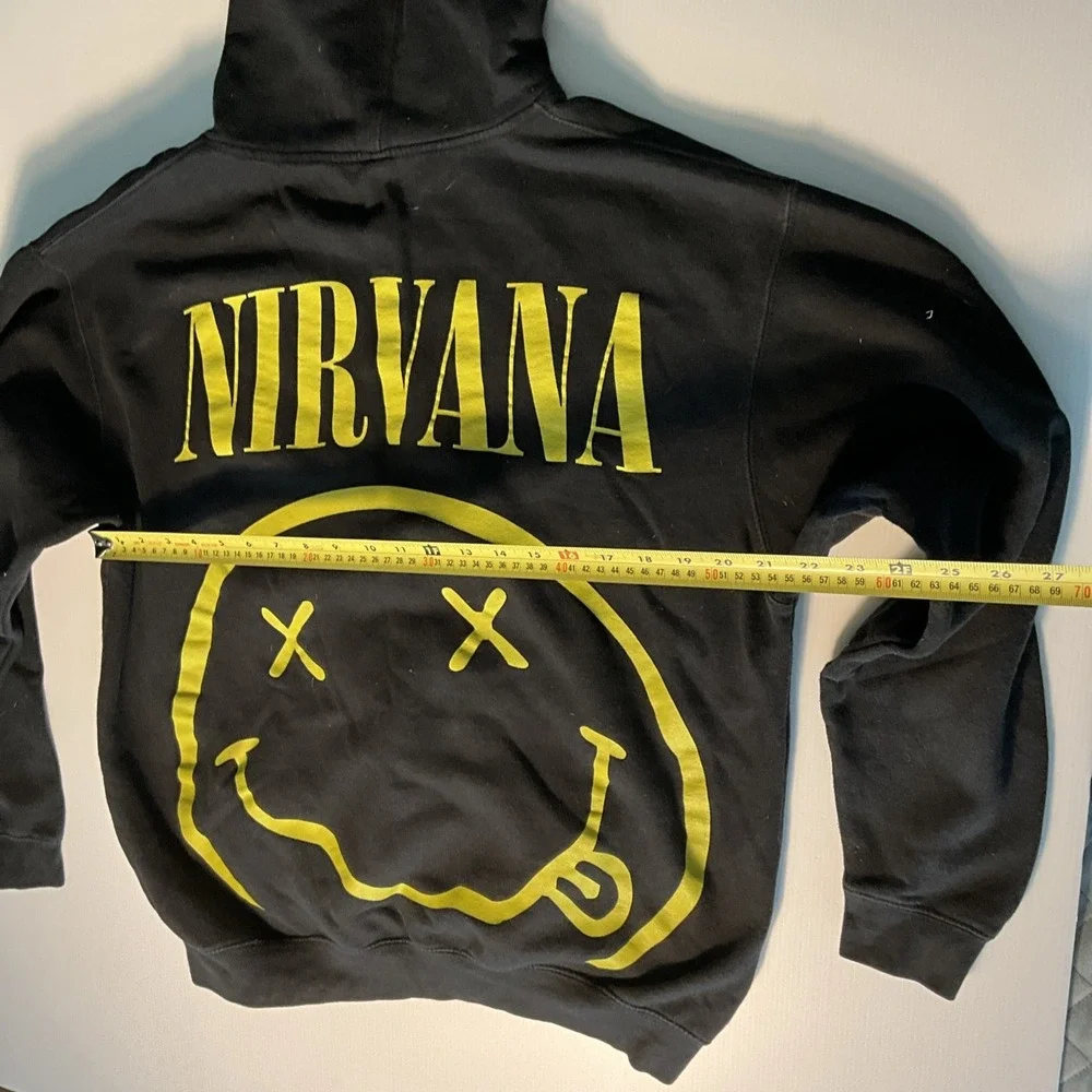 Nirvana Tultex Hoodie Large Black Yellow Smiley Face Logo Grunge Rock Band